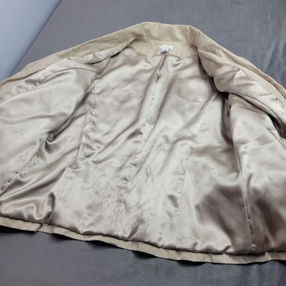 Chicos Beige Crinkle Blazer Womens Size 2 Cotton Blend With Polyester Lining Lig